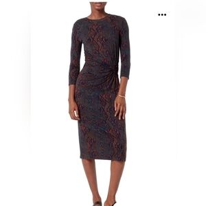*Joie Meika women's snakeskin print ruched stretch jersey midi dress Size Small